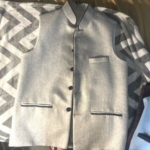 Men Asian collared gray vest coat